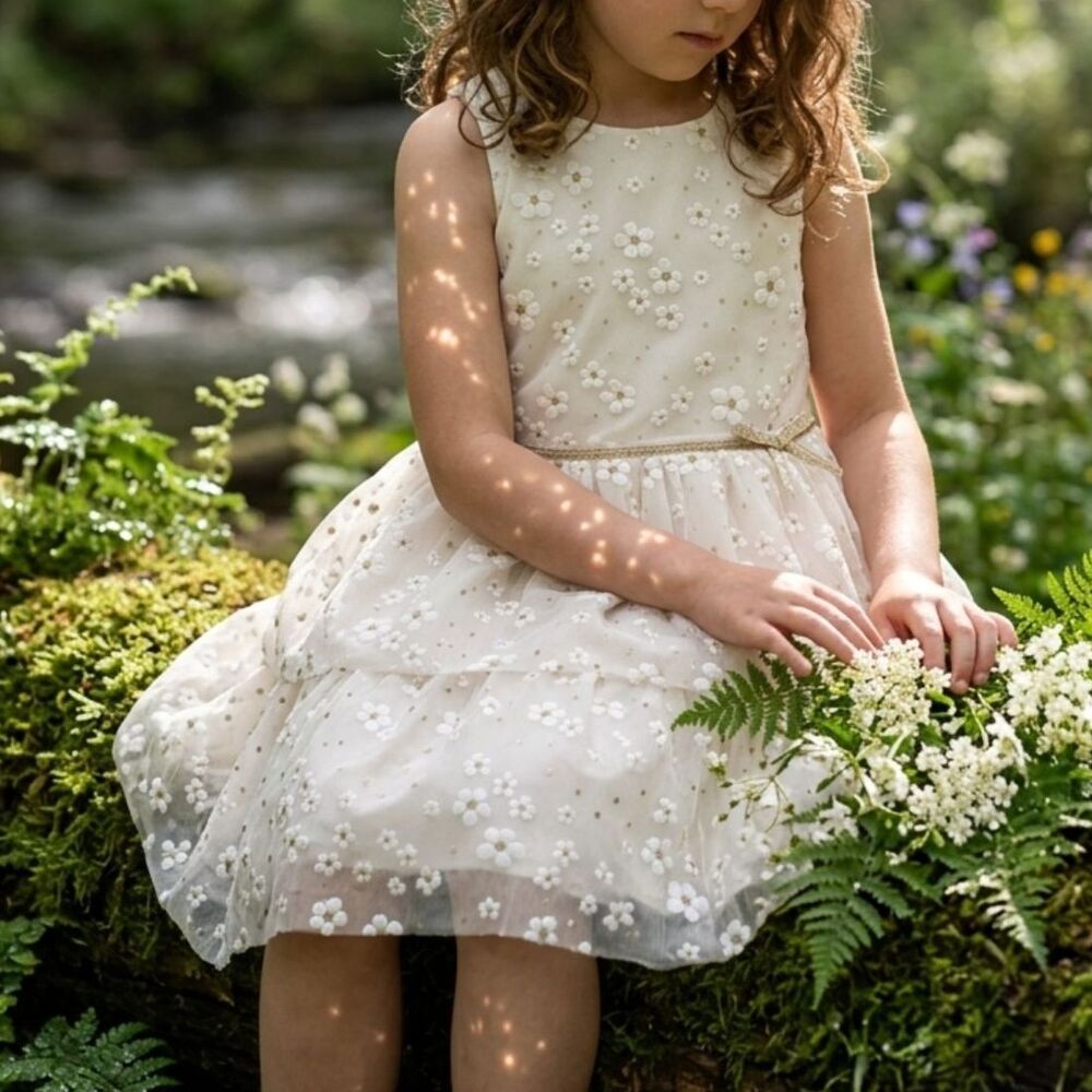 Janie and Jack Ivory Floral Tiered Dress Girls Size 4